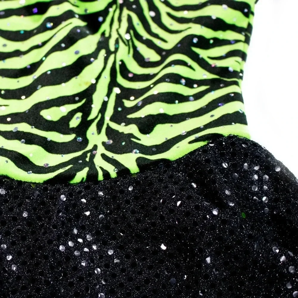 Girl's Green Zebra Print Sequin Dress M